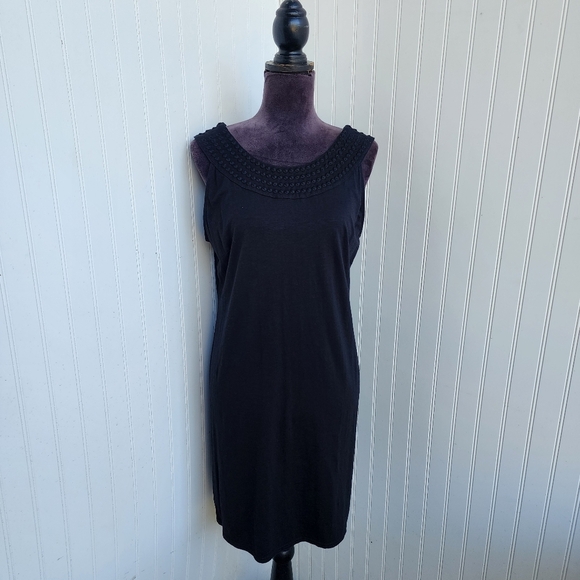 Tommy Bahama Women Black Embroidered Neck Sleeveless Dress Cotton Modal Stretc M - Picture 1 of 10
